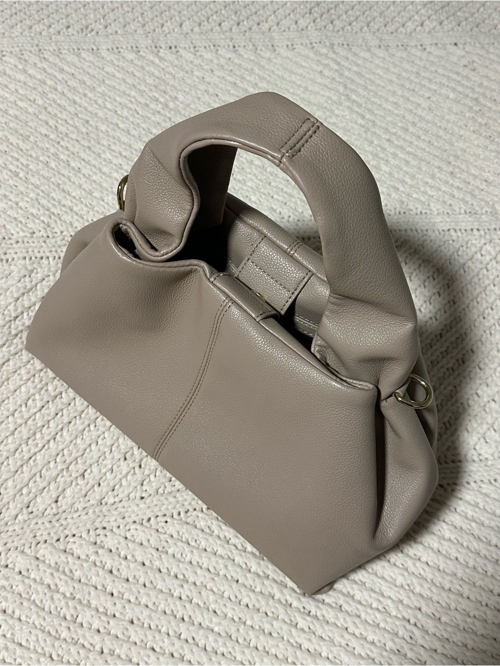 Minimalist Taupe Faux Leather Top Handle Bag | Crossbody Strap | Soft Structured